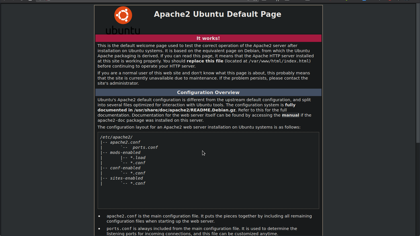 Default Apache2 webpage