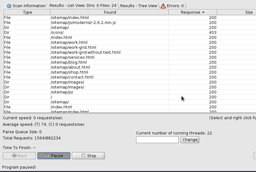 dirbuster results